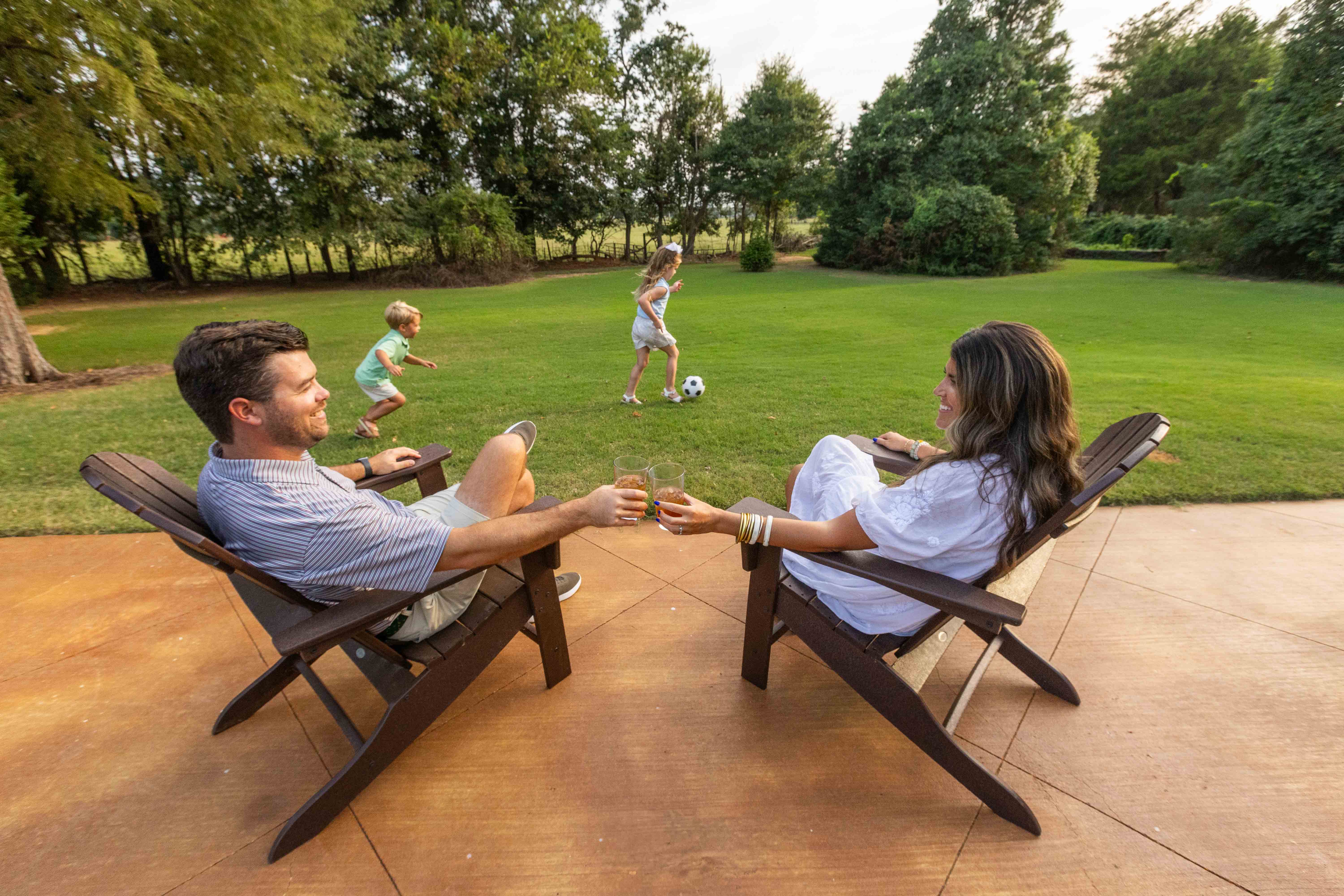 chairs relax family client nice green lawn yard grass trees